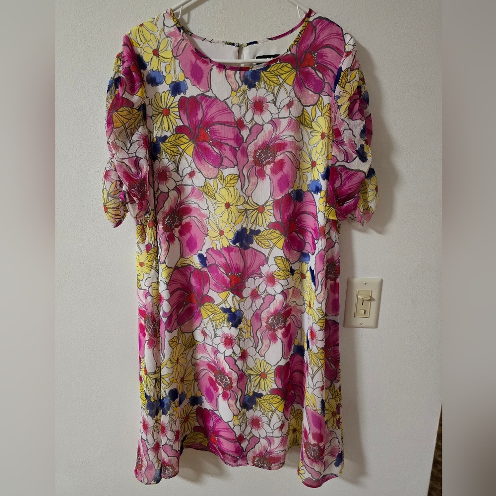 Floral Colorful Spring Easter Pink and Yellow Dress Size 14